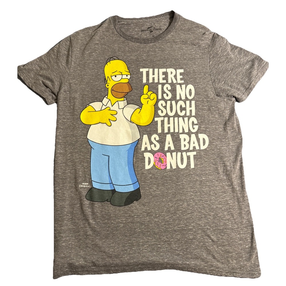 Universal Studios Short Sleeve Gray T-shirt Homer Simpson Donut Size Medium